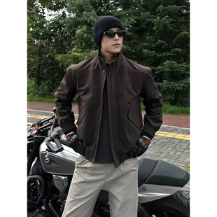 安哥拉红美式 立领机车服男秋boxy廓形显肩宽夹克硬汉风底特律外套