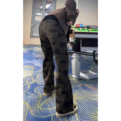 美式高街加绒加厚迷彩牛仔裤男