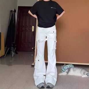 美式微喇牛仔裤男款夏季薄款设计感多口袋修身显瘦裤子直筒工装裤