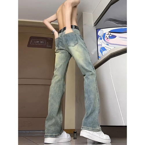 复古蓝微喇牛仔裤男款秋冬加绒