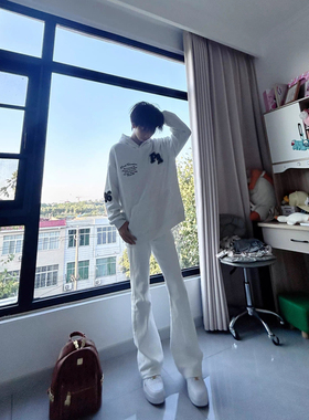 网红同款cleanfit微喇牛仔裤黑白美式高街百搭国潮长裤水洗男女裤