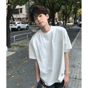 男生穿搭半袖 体恤夏季 高级感重磅纯棉短袖 白色小领口正肩T恤男装