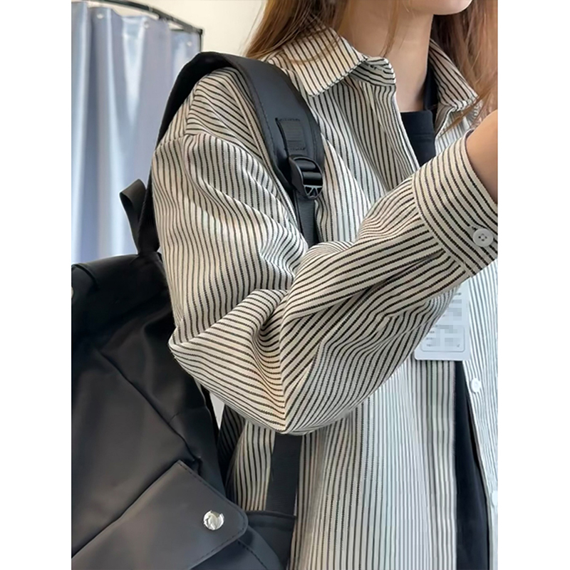 美式复古条纹衬衫男长袖春秋