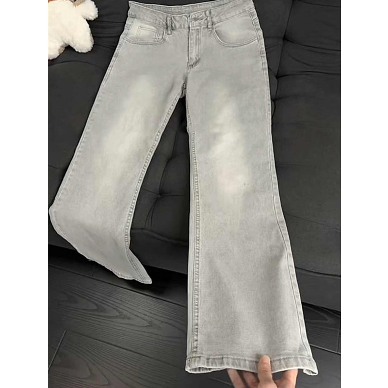 水泥烟灰色微喇牛仔裤美式vibe