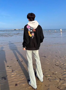 烟灰色高腰牛仔裤男款直筒修身美式复古vibe裤子显腿长弯刀微喇裤