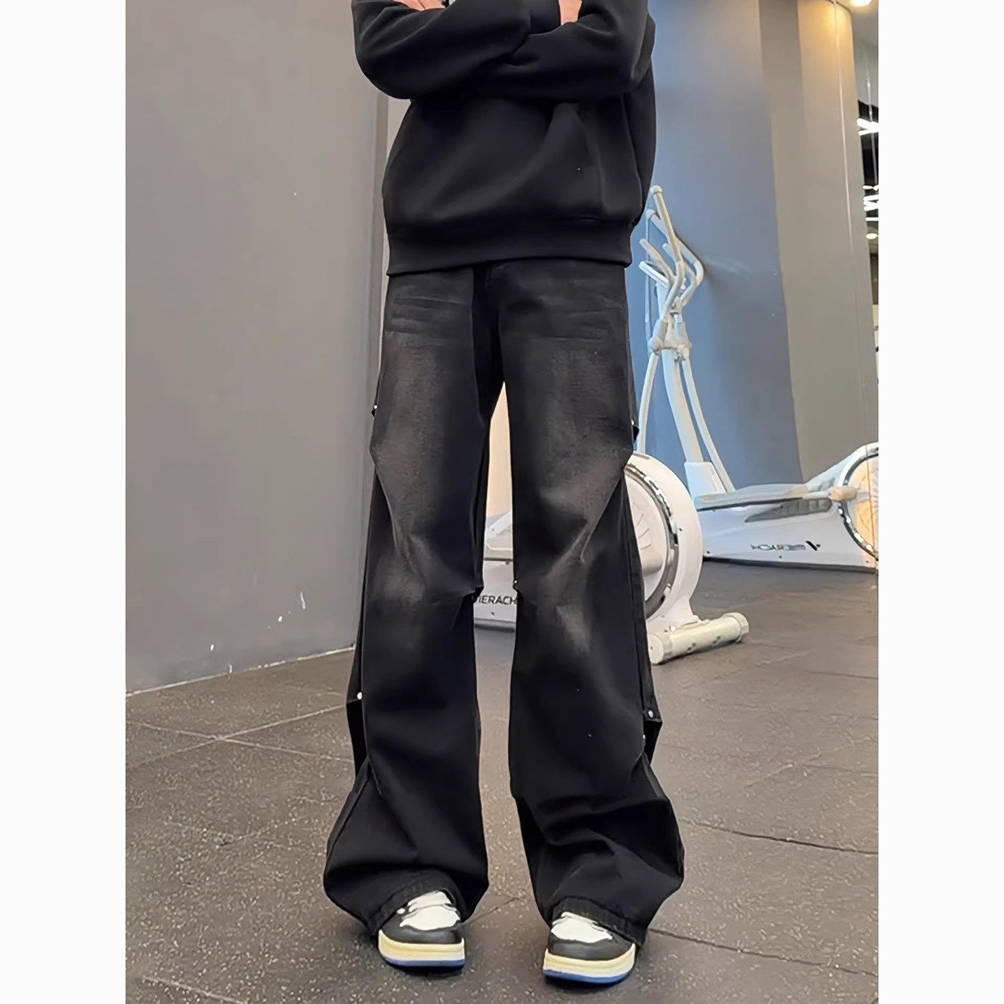 美式复古褶皱牛仔裤男款春秋季高级感痞帅铆钉裤子cleanfit微喇裤,男装,牛仔裤,淘宝优惠券,粉丝福利购,淘宝优惠卷