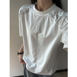 白色网眼拼接透气速干衣男款夏季冰丝凉感短袖t恤户外运动骑行服