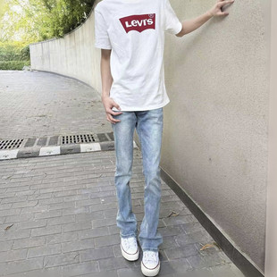 美式水洗浅蓝cleanfit牛仔裤微喇修身显瘦复古vintage517长裤子男