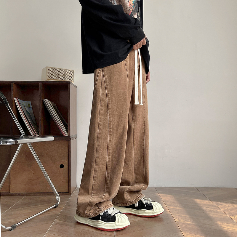 美式vintage棕咖色古着牛仔裤