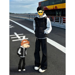 cleanfit阔腿工装裤男款秋冬美式高街褶皱微喇裤子加绒休闲西裤