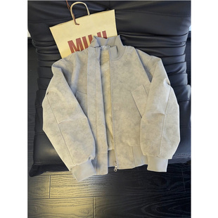 美式皮毛一体飞行员夹克棉服男冬季加绒加厚棉衣短款扎染pu皮外套