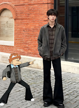 黑色微喇叭西裤垂感cleanfit弯刀裤子男生秋季加绒显瘦直筒西装裤