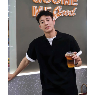 假两件海鸥领polo衫短袖男高级感痞帅衬衫翻领夏季t恤小众设计感