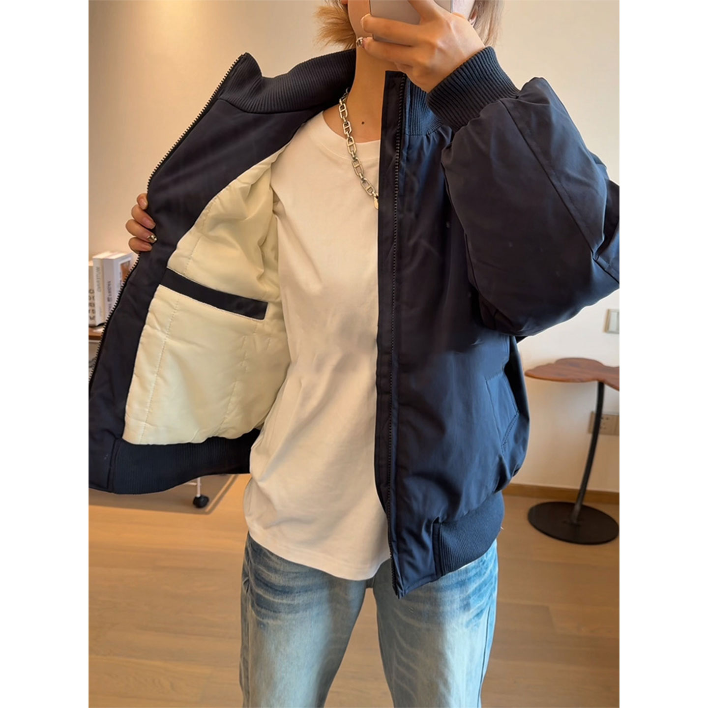 cleanfit藏青色棉服外套男女款