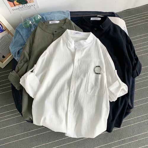 中国风夏季纯色简约亚麻衬衫