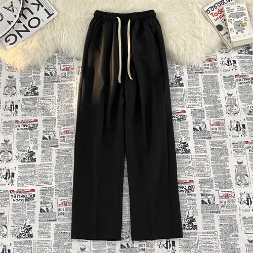 抽绳ins纯色直筒百搭阔腿小西裤