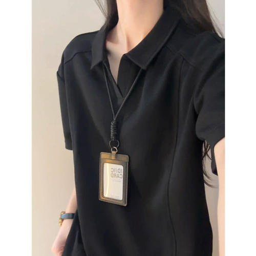 黑色翻领短袖polo衫男士夏季穿搭