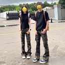 直筒高腰显瘦工装 cleanfit修身 牛仔裤 子 裤 高街微喇迷彩裤 美式 男款