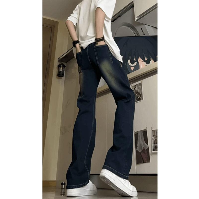 藏青色修身弹力牛仔裤男款