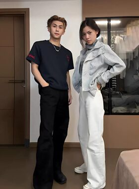 cleanfit黑色微喇显腿长牛仔裤