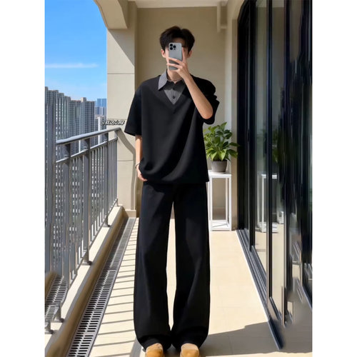 黑色冰丝垂感微喇西裤男夏薄款