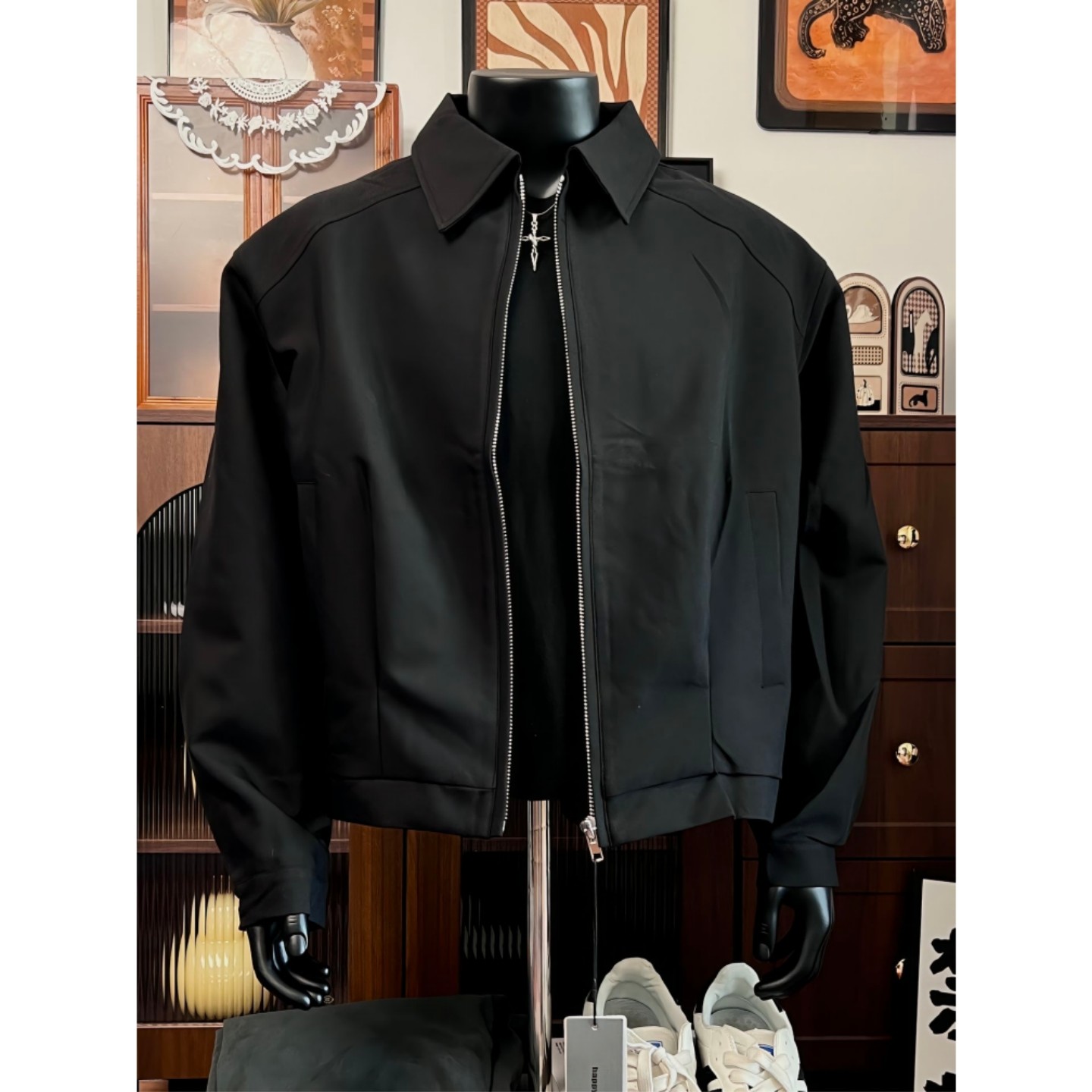 翻领商务正装行政夹克男款短宽