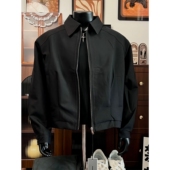 短宽boxy美式 纯黑色翻领商务正装 行政夹克男款 cleanfit棒球服外套