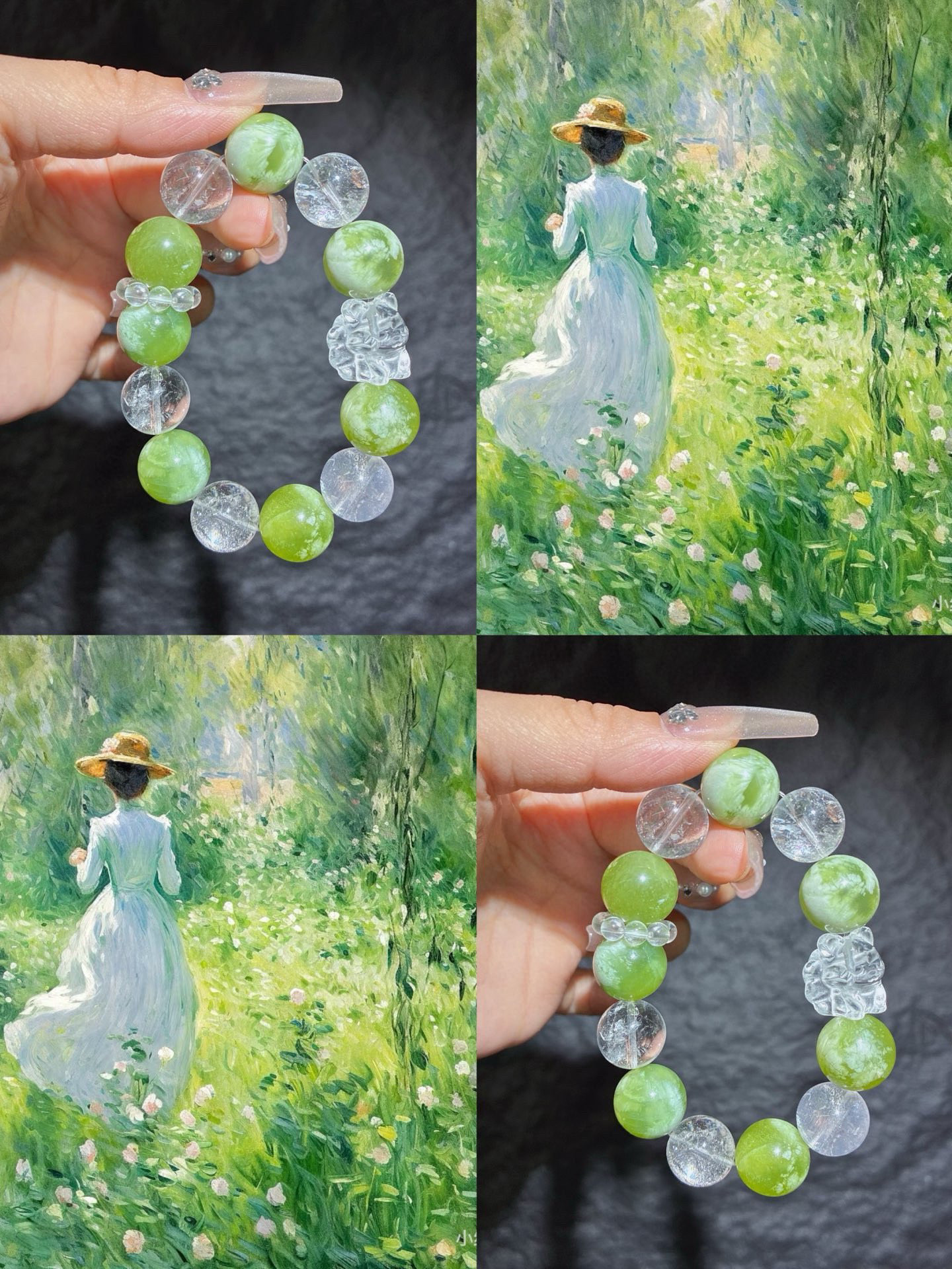 大颗粒天然秀玉水晶小九尾狐狸手链青提奶盖绿白阿塞水晶手串轻奢