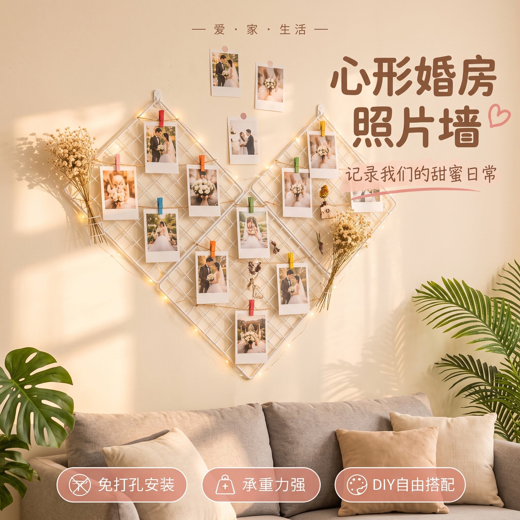 结婚照片展示墙面背景板客厅旅行相片照片墙上拼豆玩具挂件毛毡板