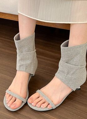 夏季细跟凉鞋中跟罗马女鞋子
