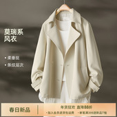 IHIMI海谧设计感假两件条纹拼接风衣女春季 翻领双排扣百搭外套