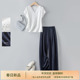 上衣阔腿裤 两件套女2025夏季 轻薄时尚 IHIMI海谧松弛感V领短袖 裤 套