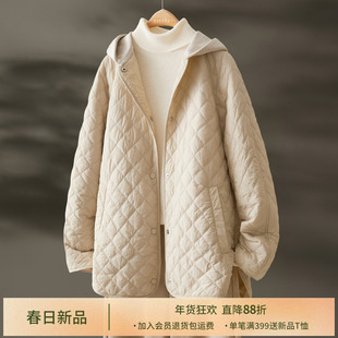 IHMI海谧假两件花式绗缝棉衣女款冬季百搭连帽中长款宽松棉服外套