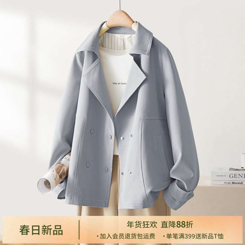 IHIMI海谧春秋高级感气质短款风衣女秋季小个子宽松简约休闲外套,女装/女士精品,风衣,淘宝优惠券,粉丝福利购,淘宝优惠卷