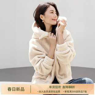 IHIMI海谧圈圈颗粒撞色飞行员夹克女冬季连帽宽松加厚保暖外套