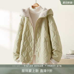 IHIMI海谧连帽毛绒拼接棉服外套女冬季 棉衣 加厚保暖百搭夹棉短款