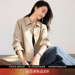 【会员8折】IHIMI海谧休闲工装风翻领夹克外套女春季百搭短款上衣