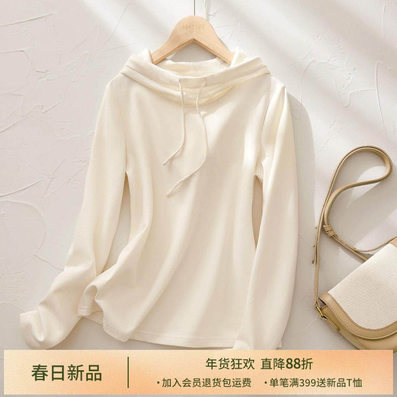 IHIMI海谧白色超火T恤衫连帽卫衣女2025秋季新款春秋薄款长袖上衣,女装/女士精品,卫衣/绒衫,淘宝优惠券,粉丝福利购,淘宝优惠卷