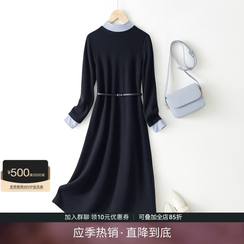 法式设计感撞色针织连衣裙