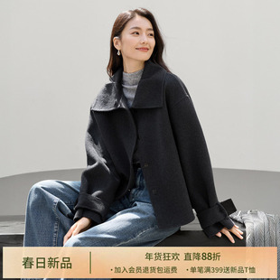 IHIMI海谧时髦立体翻领羊毛呢外套女冬季美学双面呢大衣廓形夹克