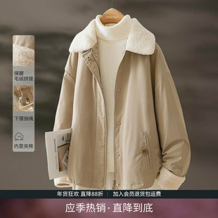 IHMI海谧时尚复古飞行夹克棉服女2025冬季新款加厚保暖棉衣外套