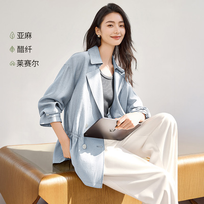 IHIMI海谧亚麻混纺收腰风衣女