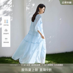 高级感雪纺连衣裙女2026夏季 宽松显瘦度假风仙女长裙 晨雾江南