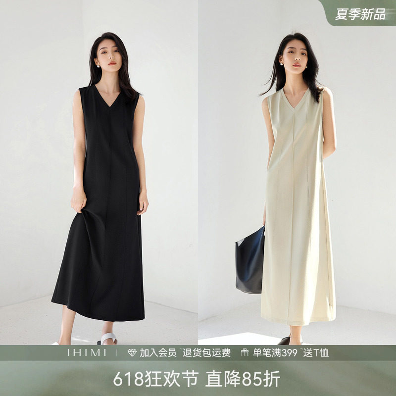 IHIMI海谧老钱风时髦无袖背心连衣裙女款夏季松弛感简约通勤长裙