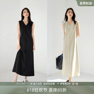 IHIMI海谧老钱风时髦无袖背心连衣裙女款夏季松弛感简约通勤长裙