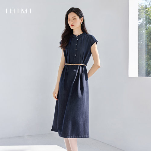 IHIMI海谧复古显瘦牛仔连衣裙