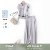 女夏季 套装 IHIMI海谧含亚麻收腰设计感衬衫 通勤一整套 限时6折