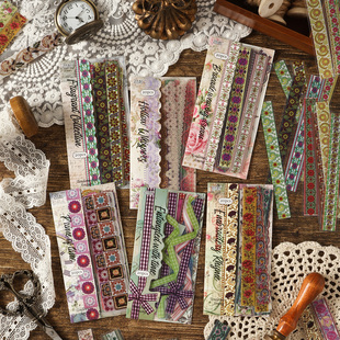 悦真 花间缱绻系列贴纸包 复古ins蝴蝶结蕾丝花边长条DIY拼贴装饰