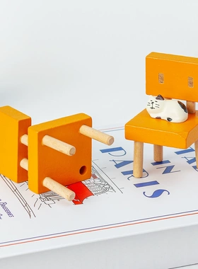 活力配色草太椅三条腿板凳日系治愈小摆件睡觉猫咪办公桌面工艺品