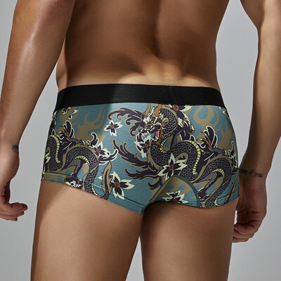 希宾新款冰丝鱼龙纹低腰男士运动内裤 男士平角裤夏季冰丝内裤